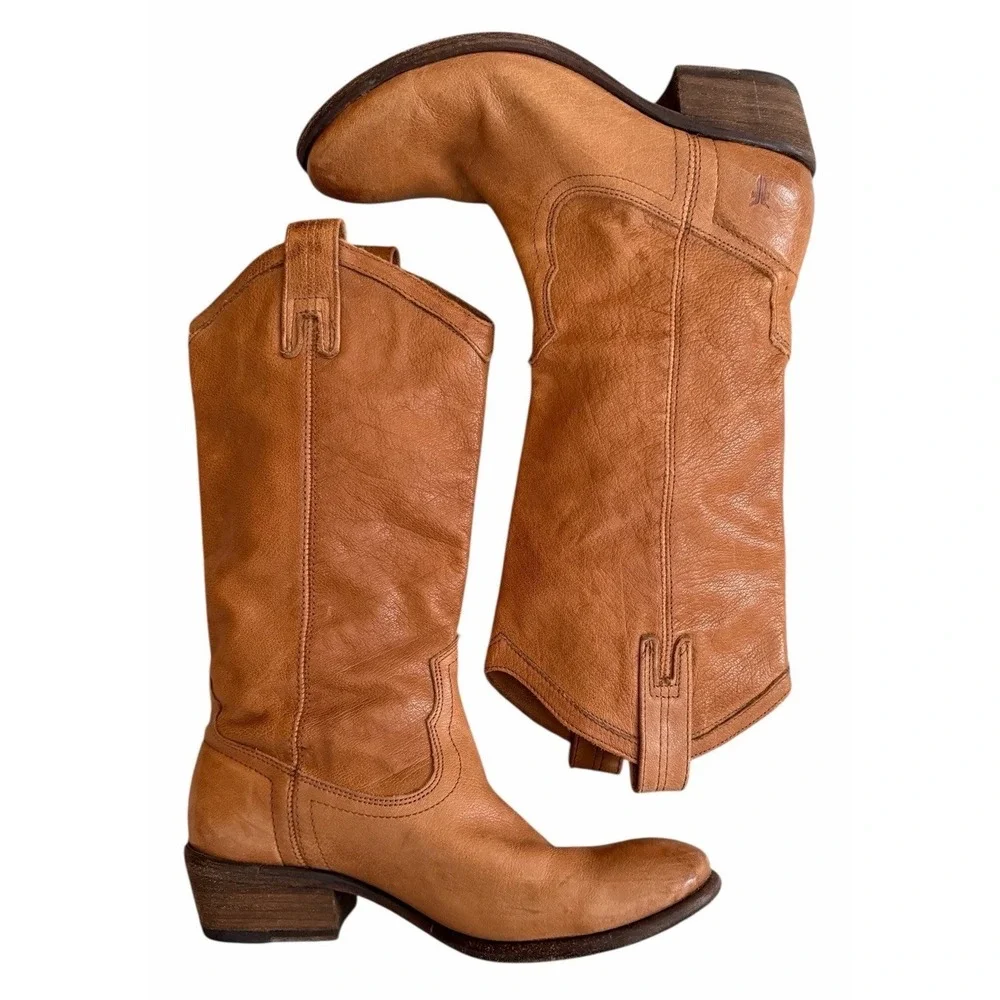 Frye Carson Mid-Calf Leather Boots Tan #77687‎ Women's Size 7.5B